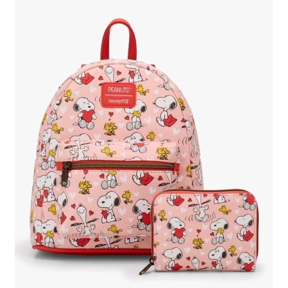 NWT Loungefly Peanuts Snoopy & Woodstock Valentine's Day Miniโ Backpack & WALLET